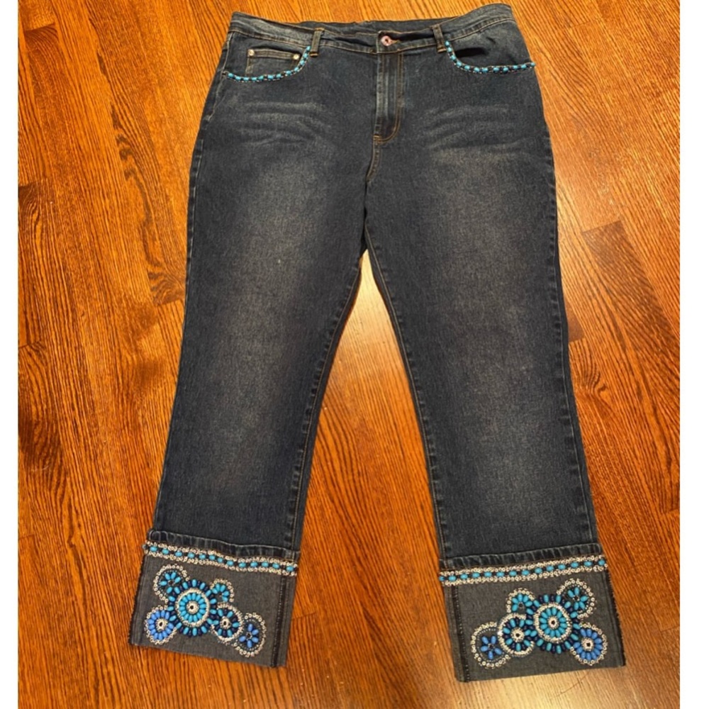 DG2 by Diane Gilman Beaded Embellished Capri Jeans